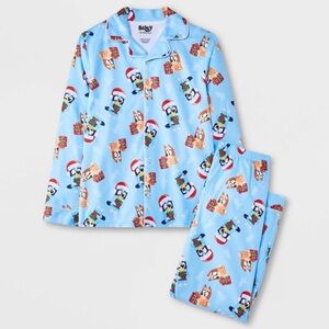 Kids' 2pc Bluey Christmas Coat Pajama Set - Blue M 8/10